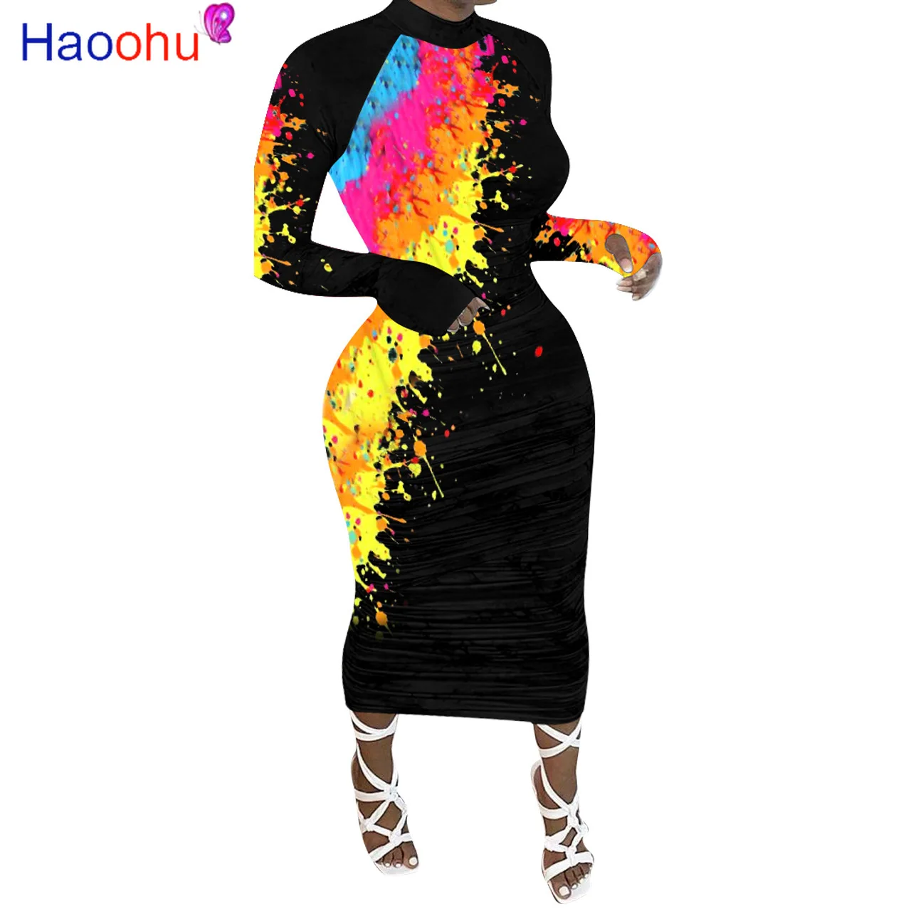 Платье HAOOHU с принтом граффити для городского ночного клуба вечерние Женское