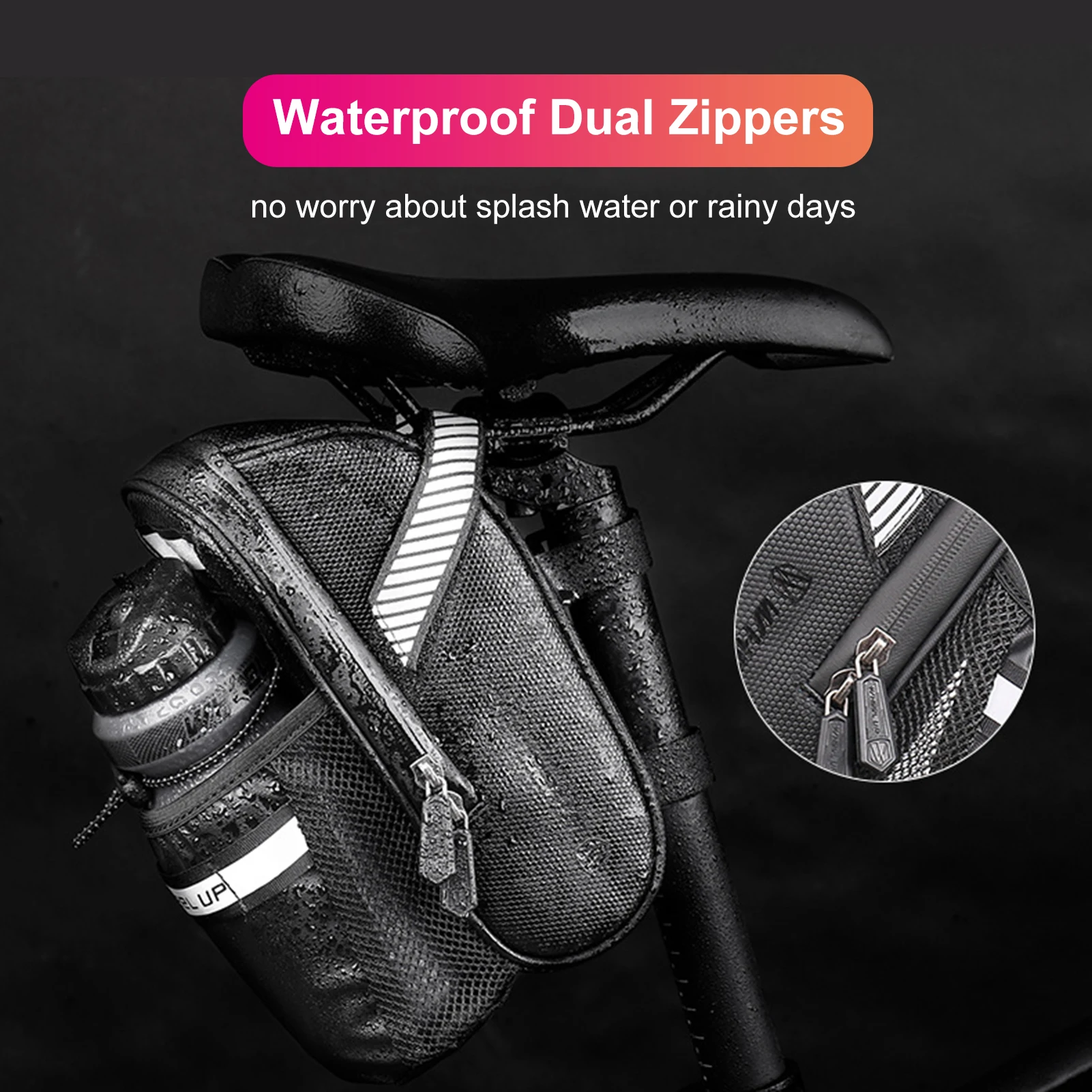 

Bike Saddle Bag Waterproof Bike Bag with Water Bottle Pouch Under Seat Pack for Mountain Road Bike