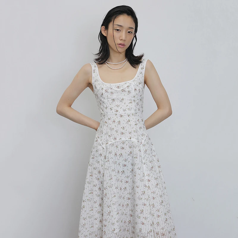 

[EAM] Women White Pattern Printed Temperament Dress New Round Neck Sleeveless Loose Fit Fashion Tide Spring Summer 2021 1U571