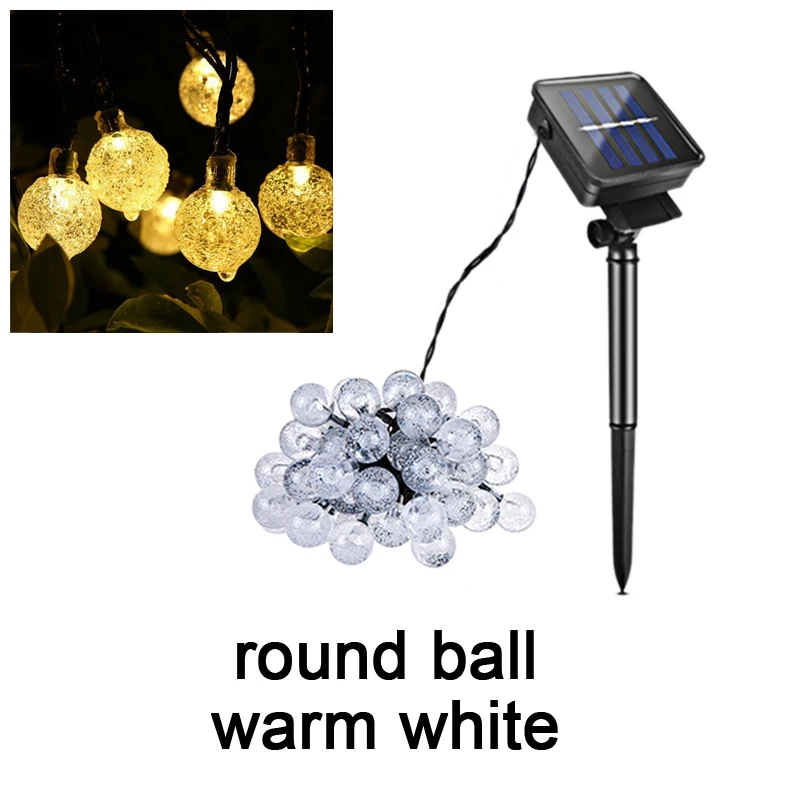 ball warm white Водонепроницаемый Открытый Солнечный уличный свет гирлянда дорожка садовое освещение Настенный светильник гирлянда Сказочный свет пейзаж Рождественское украшение для дома - Испускаемый цвет: ball warm white