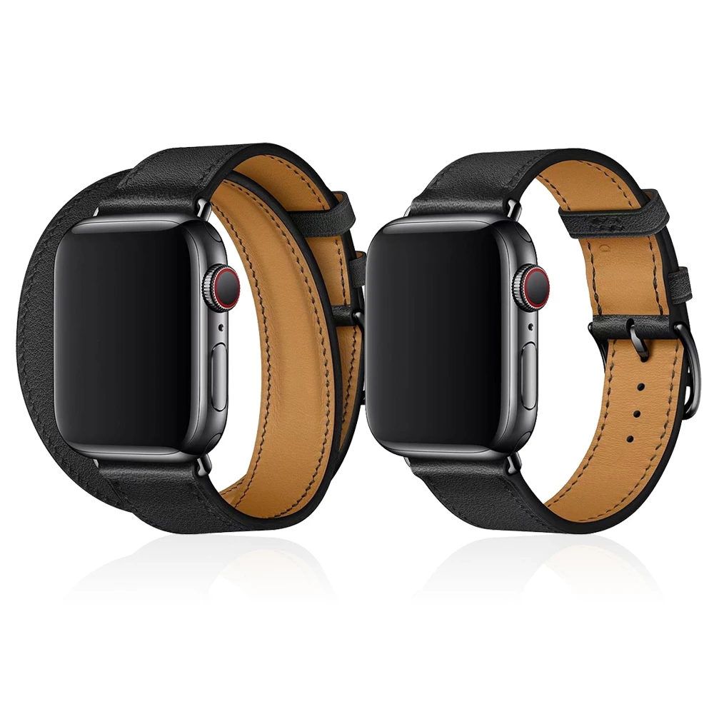 Один тур/двойной тур для Apple watch band 5 44 мм 40 кожаный ремешок часов новая черная