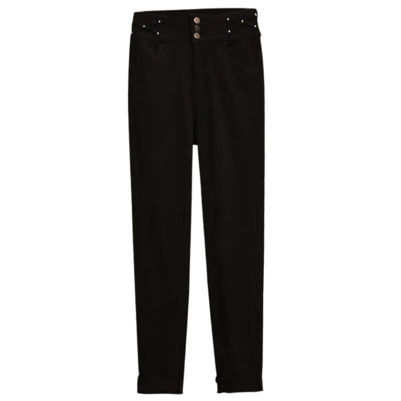 

Black Elastic High Waist Jeans Women Plus Size Cuffs Stretch Skinny Jeans Female Casual Trousers Denim Pencil Pants