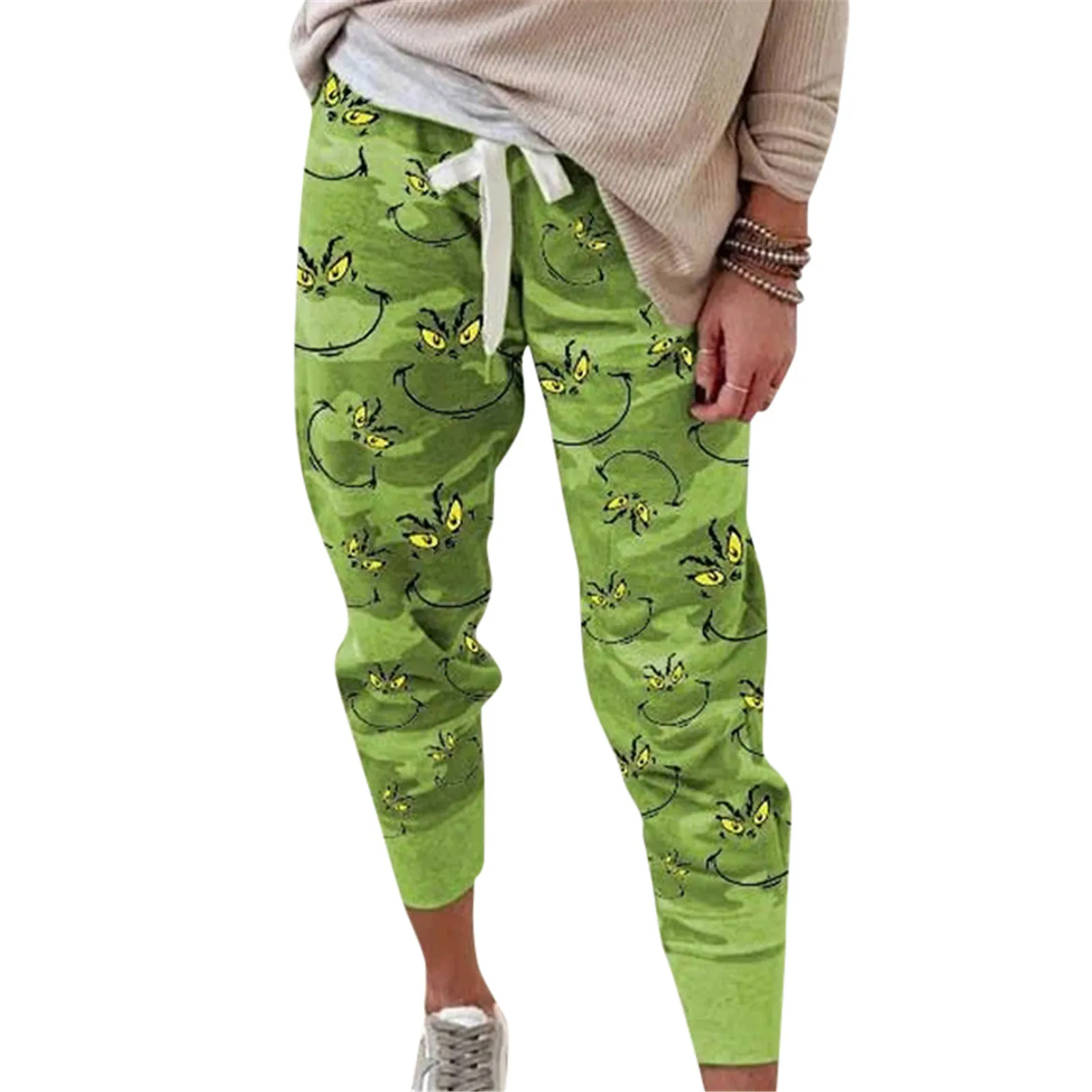 

Women's Grinch Print Casual Trousers and Grinch Face Drink Up Christmas Hoodies for Women Girl Durable Fashionable BMF88