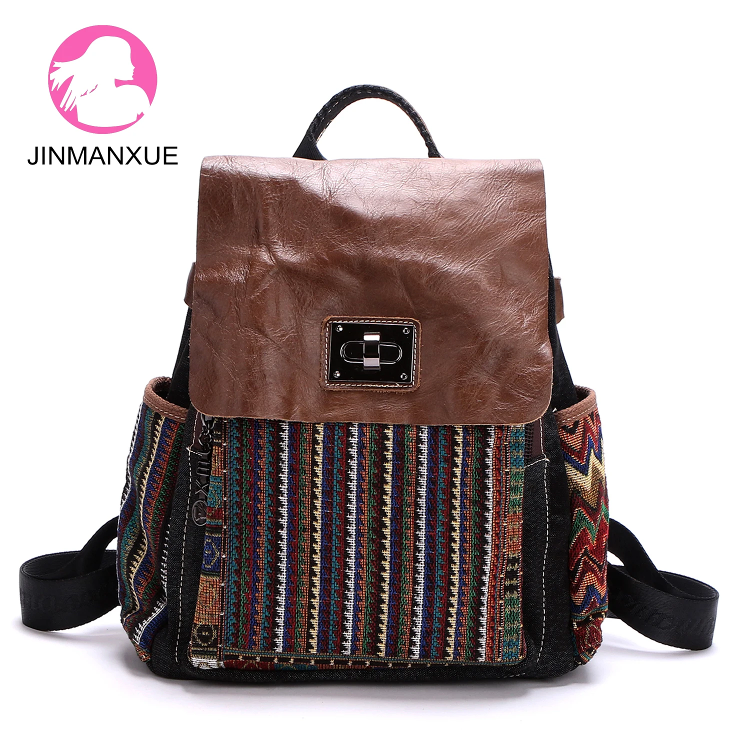 

Литературный и художественный ретро рюкзак в этническом стиле, широкий плечевой ремень, сумка через плечо, джинсовая прошитая кожаная унив...