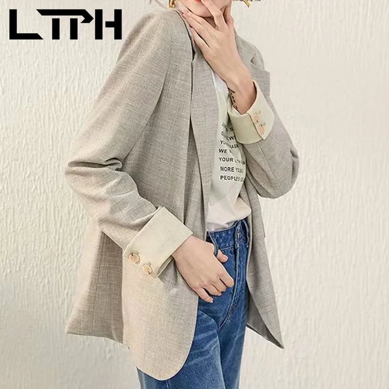 LTPH-Chaqueta de estilo inglés vintage para mujer, chaqueta informal de negocios, chaqueta de manga larga con un solo botón, abrigo de traje para mujer, primavera 2021