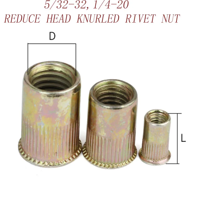 20pcs/lot 5/32-32 1/4-20American standard plated zinc carbon steel reduce head knurled body rivet nut insert nut1197 | Обустройство