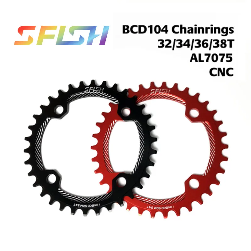 Новый ножничный диск SFISH 32 t / 34 T 36 38 bcd104 с узкими зубьями al7075 CNC MTB|Шатун и передняя