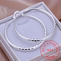 925 sterling silver hip hop round earrings for women large circle 5 1cm piercing hoop earring dropship suppliers