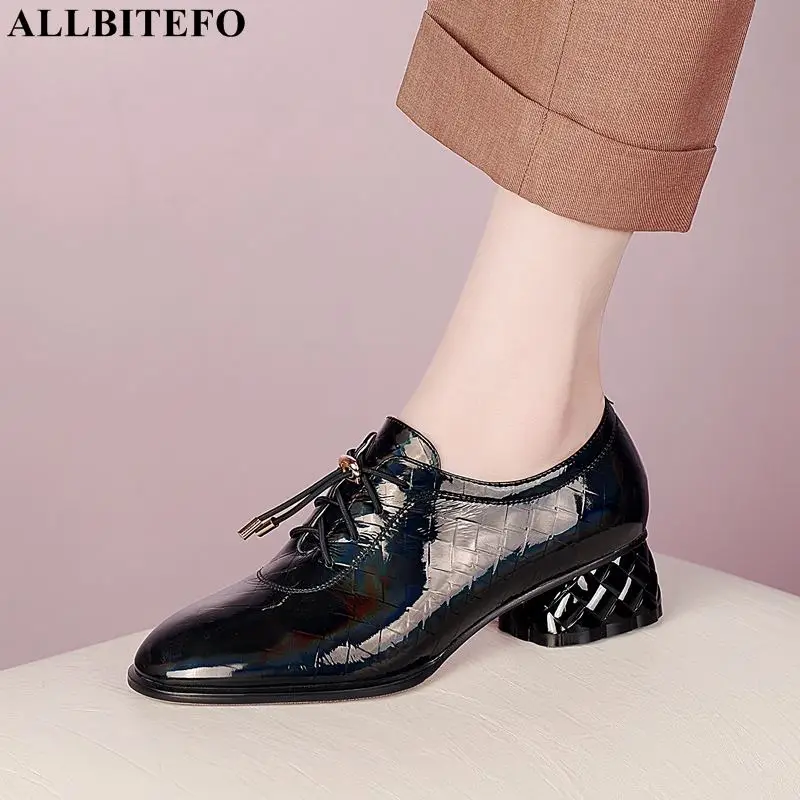 

Туфли женские ALLBITEFO из натуральной кожи, на высоком каблуке, с круглым носком, с перекрестной шнуровкой, размеры 34-41