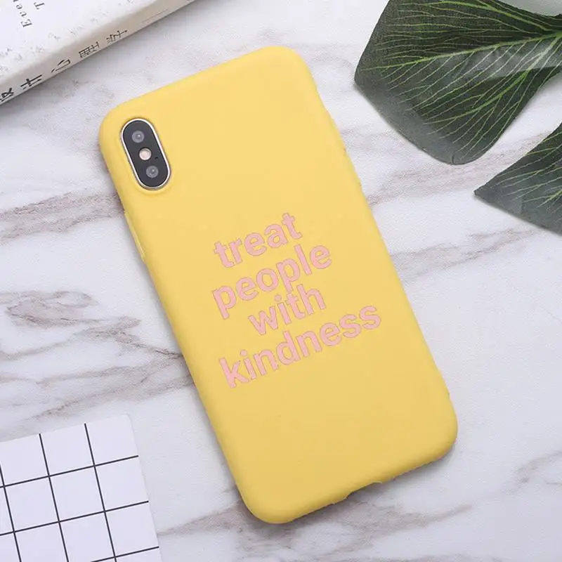 

Treat people with kindness letter Phone Case Candy Color for iPhone 6 7 8 11 12 s mini pro X XS XR MAX Plus