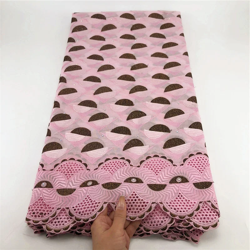 Популярные хлопковые нигерийская одежда 884 розовый кружевной ткани Бесплатная