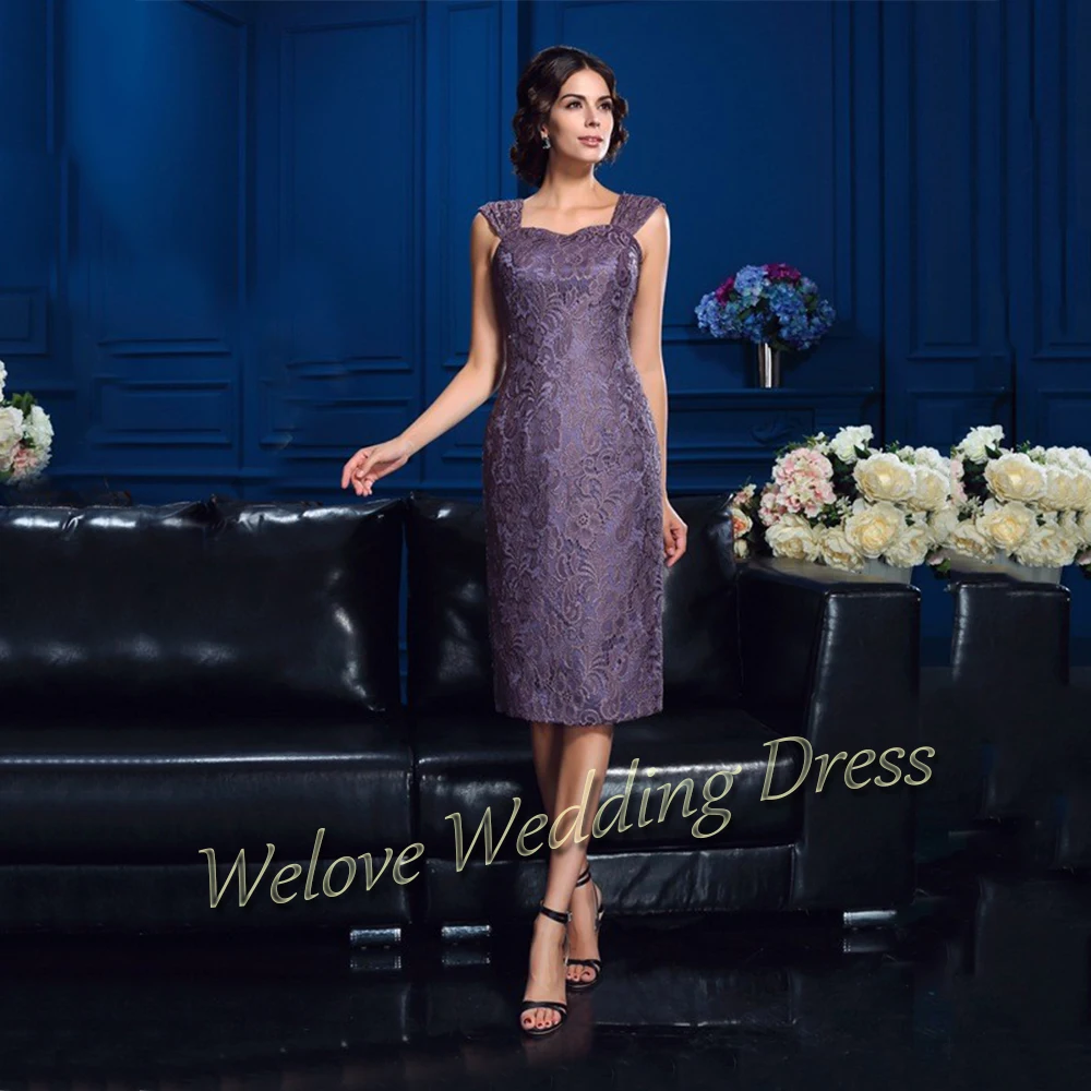 

Purple Mother Of The Bride Wedding Party Dresses Short Tea Length Robe With Long Jacket Plus Size Cap Sleeve Evening Gown