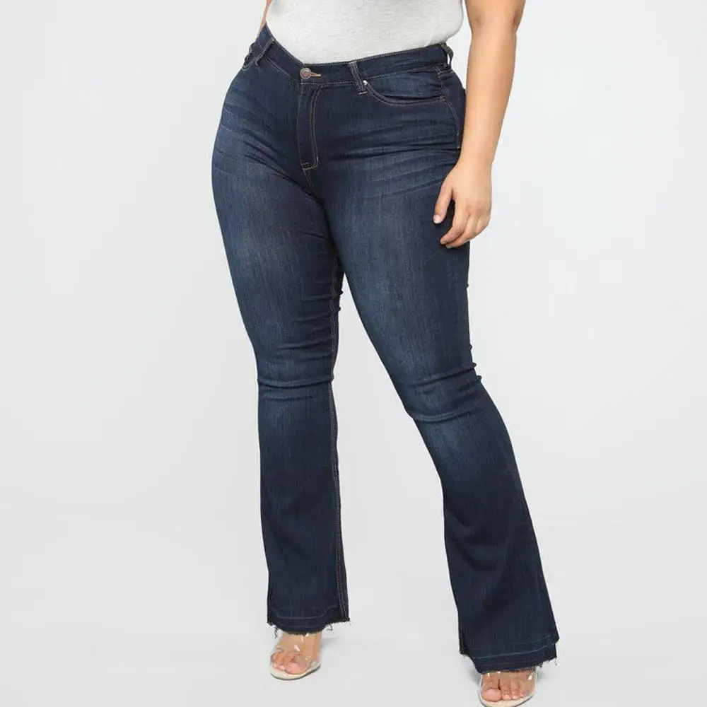 Uwardrobe для женщин размера плюс джинсы клеш Модные женские повседневные осенние