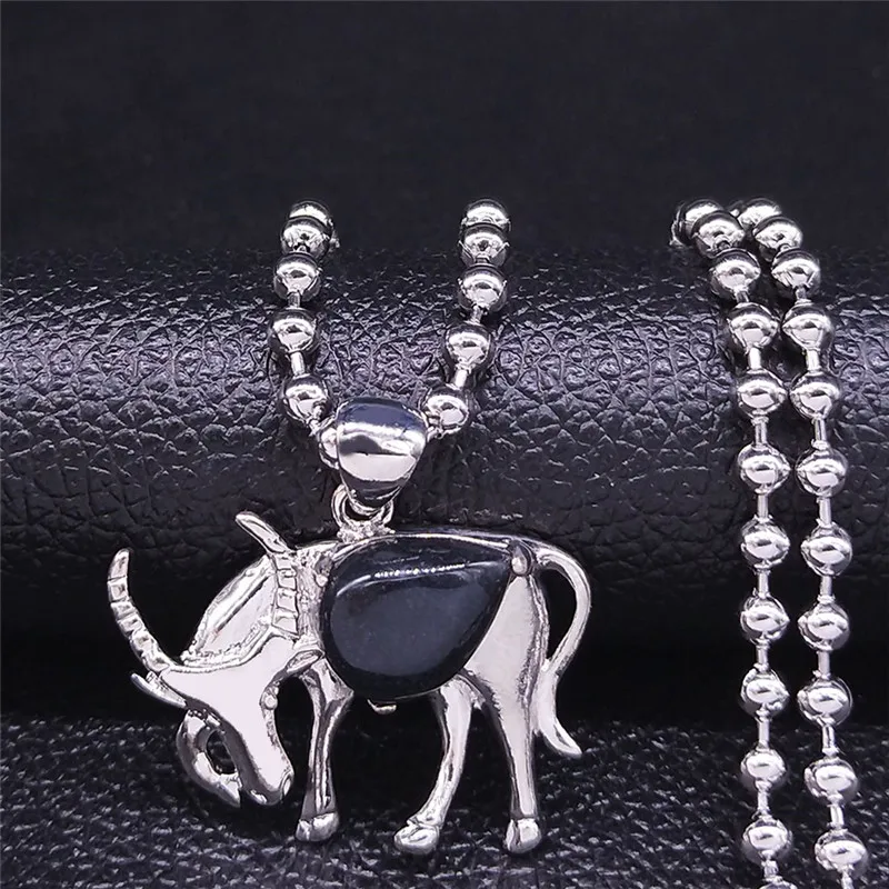 

2021 Fashion Yak Stainless Steel Natural Stone Charm Necklace for Women Silver Color Necklace Jewelry joias feminina N4516S04