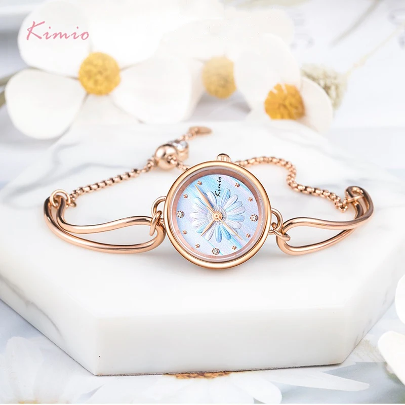 

KIMIO Daisy carving Women Watches Bracelet Watch Ladies Luxury Jewelry Design Quartz Watch Clock Mechanism WristWatches