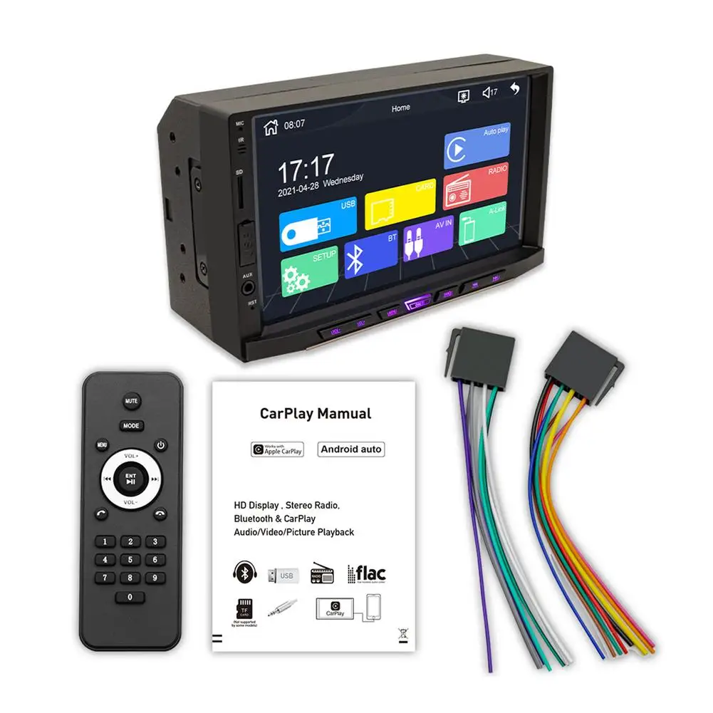

Беспроводной плеер 7 дюймов 2 DIN CarPlay сенсорный экран стерео FM радио Bluetooth MP5 плеер поддерживает Android/IOS зеркальное соединение