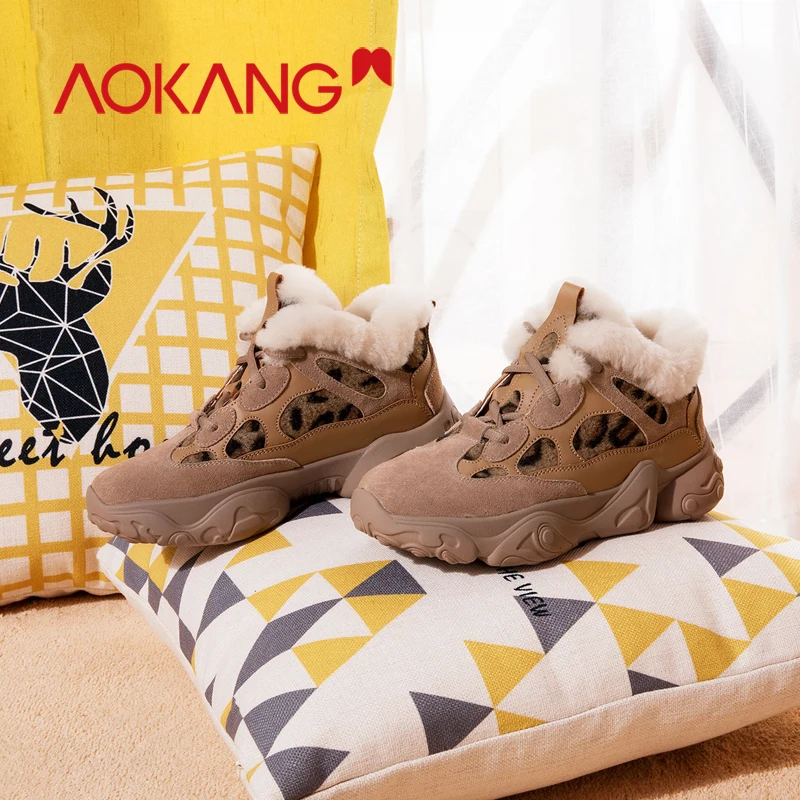 AOKANG/зимняя повседневная обувь для женщин модная кроссовки женские на меху