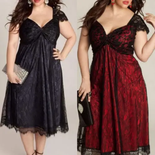 

Brand New Women's Summer Lace Dress Short Sleeve Evening Party Strapless Lace Dress Plus Size