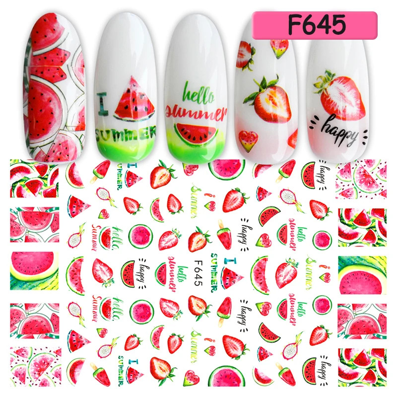 

1pcs Avocado Nails Sticker Decals Nail Art Decorations Cute Cartoon Fruit Summer Design 3D Foils All For Manicure Sliders BEF604