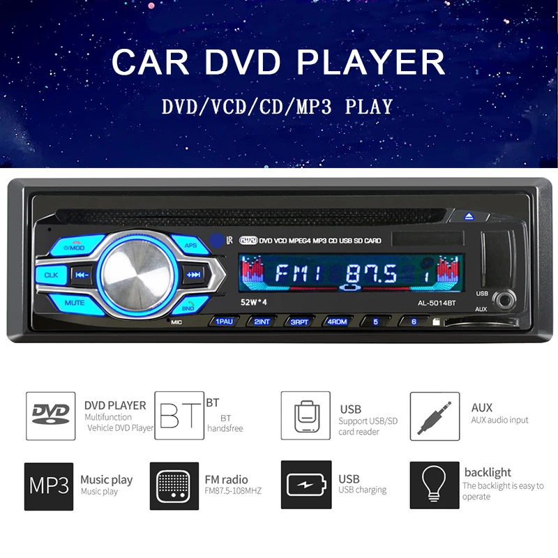 Bluetooth автомобильный Радио плеер 12 в автомобильный аудио стерео радио AUX-IN/USB/DVD/VCD/CD/MP3
