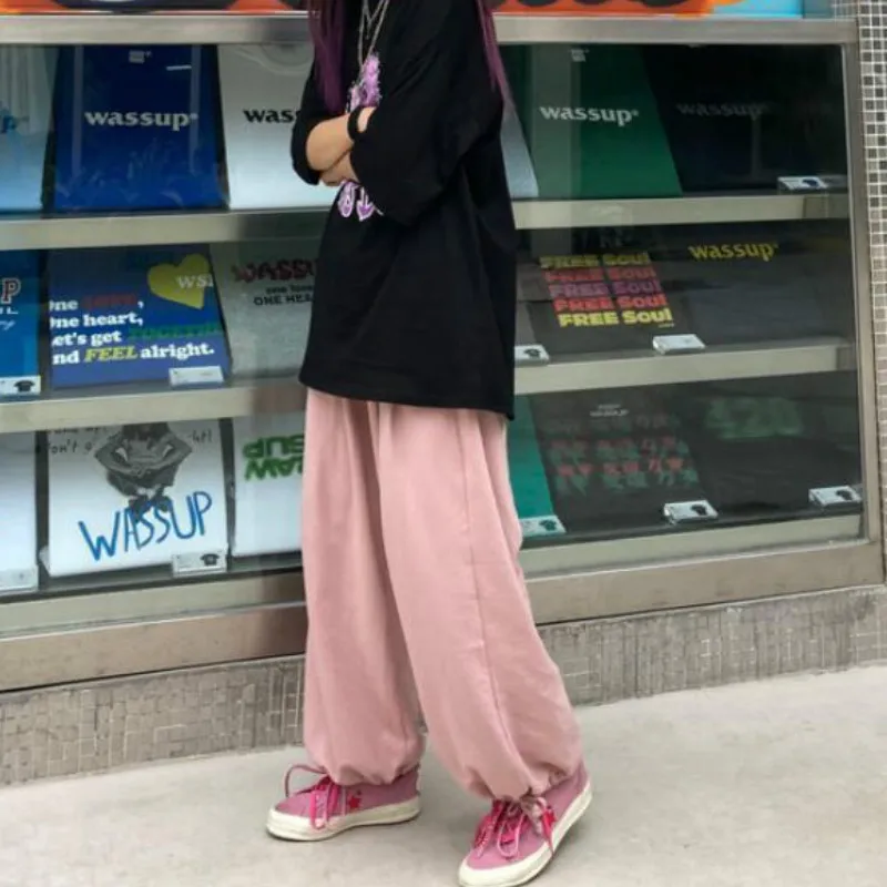 

Casual Wide Leg Harem Pants Lovely Y2k Simple All-match Streetwear Trendy Workout Preppy Style Loose E Girls Oversized Trousers