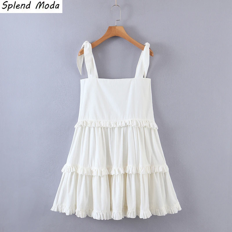 

French High-Waist Suspender Dress 2021 Summer Trend Lace-Up Edible Tree Fungus Cotton Linen Camisole Dresses Women Chic
