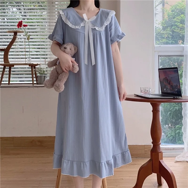 

Harajpee Japanese Pajamas 2021 New Thin Peter Pan Collar Short Sleeve Princess Style Nightgowns Home Clothes Women Spring Summer