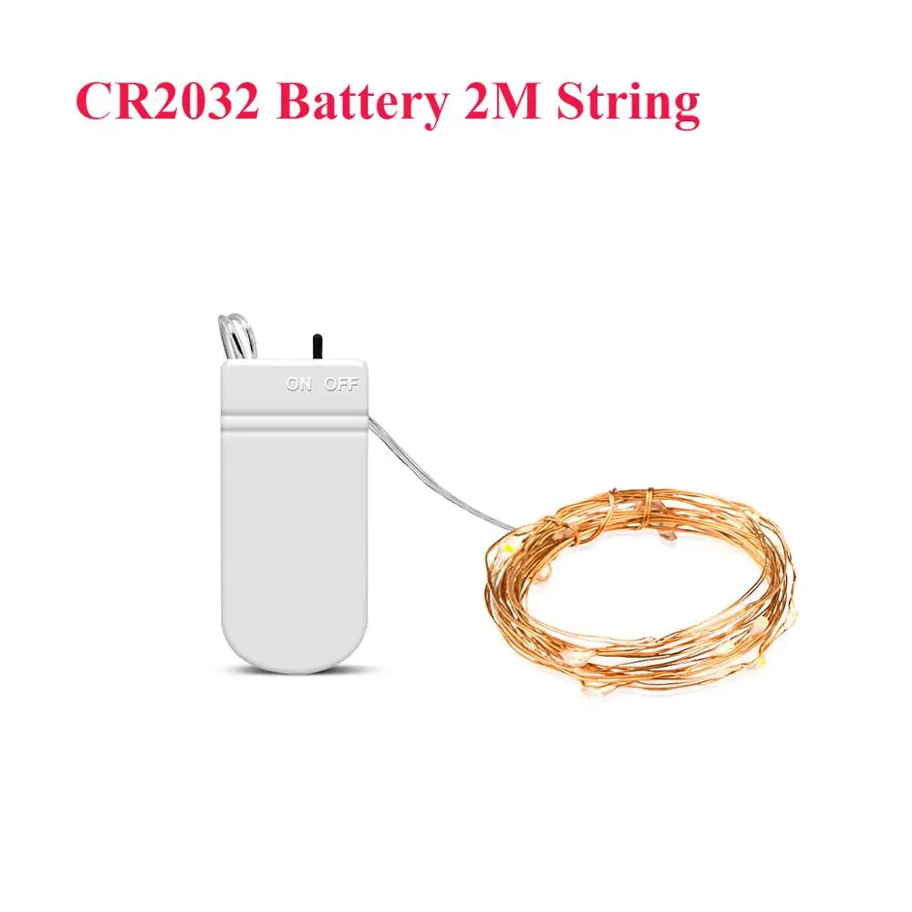 2M CR2032 Battery 10 м 20 м светодиодный светильник на солнечной батарее 2 м 5 м Питание от батареи медный провод Сказочный светильник гирлянда Рождественская Свадебная вечеринка украшение сада патио - Испускаемый цвет: 2M CR2032 Battery