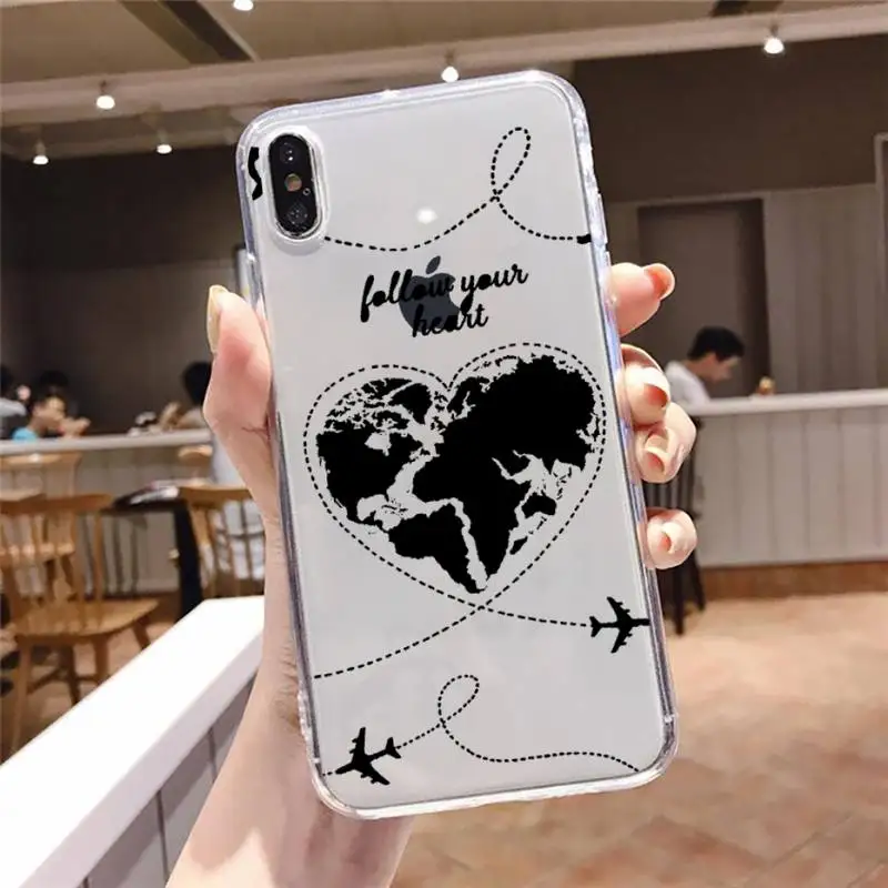 

World Map Travel art design pattern Phone Case Transparent soft For iphone 5 5s 5c se 6 6s 7 8 11 12 plus mini x xs xr pro max