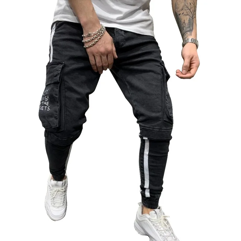 SFIT 2020 мужские черные джинсы брюки осень свободные карго с большими карманами