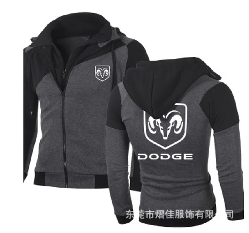 

2021Men's Fashion for DODGE Casual Sweatshirt Sportswear Casual Jacket Coat Hip Hop Double Zipper Cotton Hoodie Cardigan