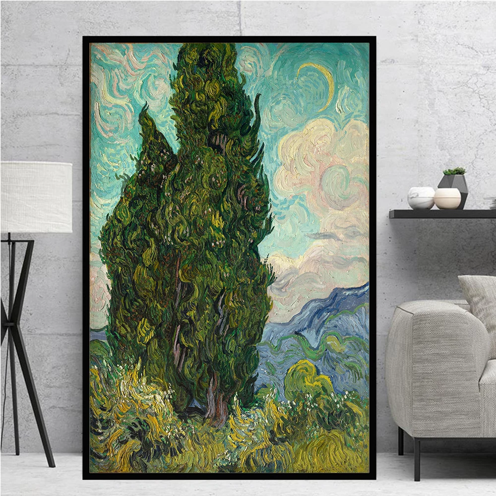

Vincent Van Gogh Cypresses Oil Painting on Canvas Posters and Prints Cuadros Wall Art Pictures For Living Room