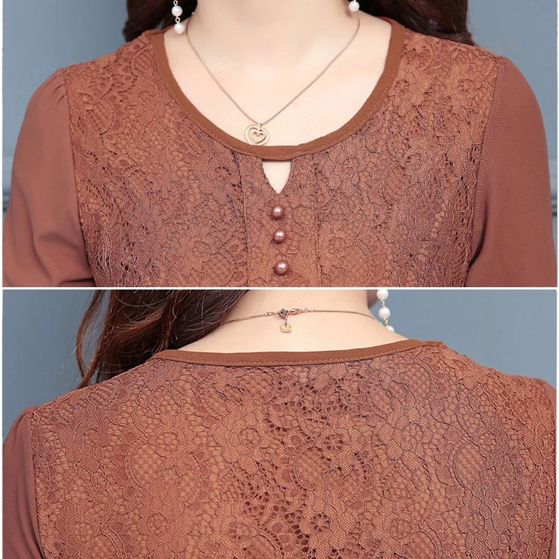 Кружевная рубашка с длинным рукавом и о вырезом в Корейском стиле на весну осень