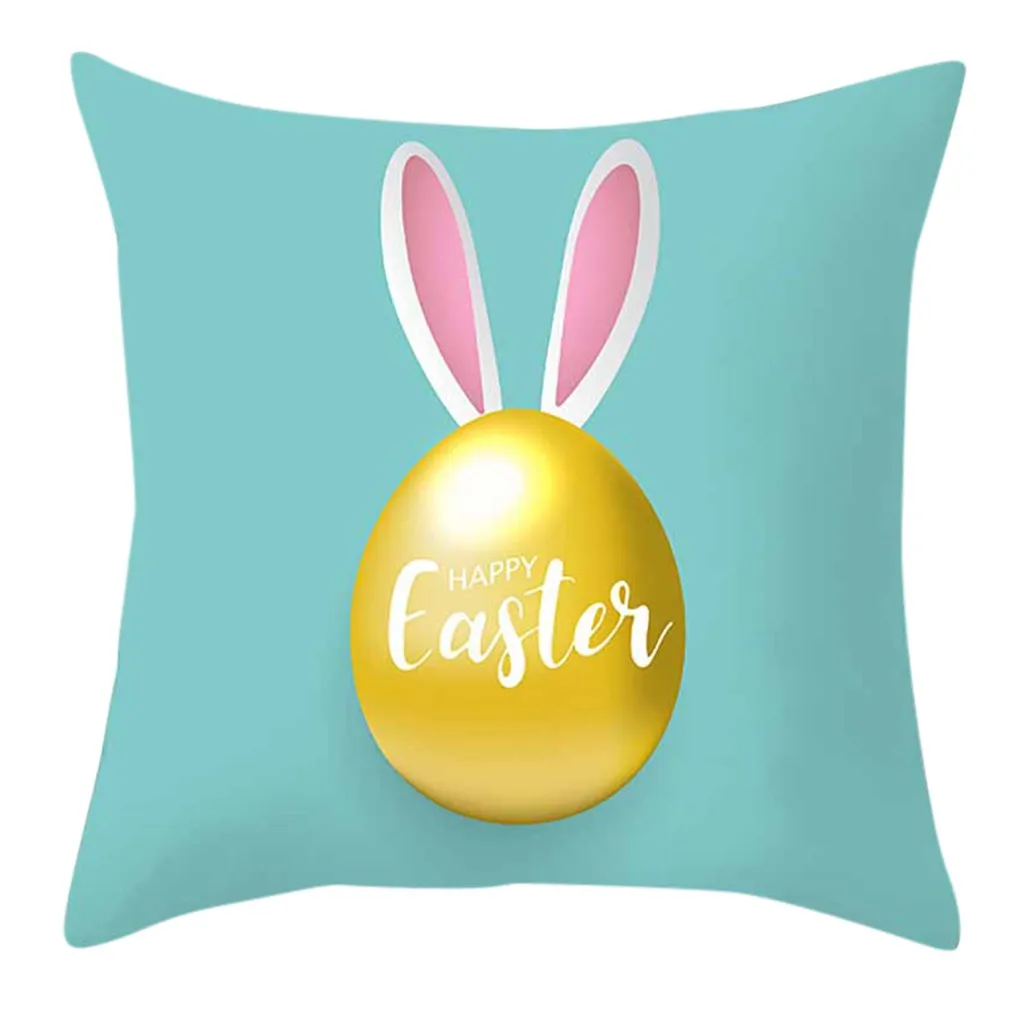 Happy Easter Cushion Cover Cartoon Rabbit Bunny Egg Print Throw Pillow Polyester Case Sofa Bed Decorative |