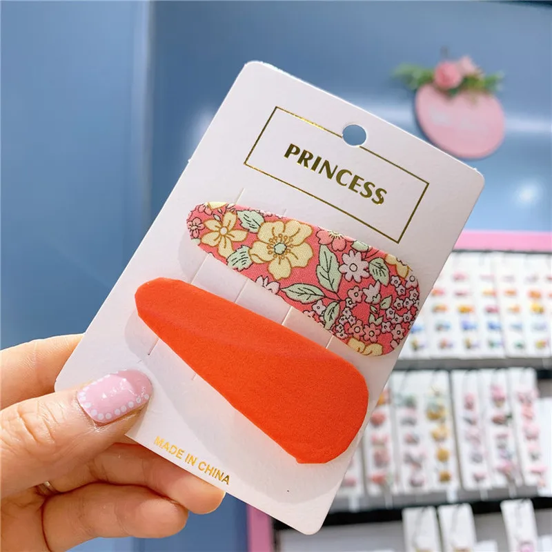 

2 Pcs Korean Fashion Sweet Girl Princess Barrettes Children's Fresh Simple Floral Fabric Water Drop BB Clip Hair Accessories