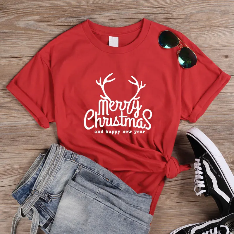 Веселые Яркие Рождественские женские футболки с круглым вырезом Женские