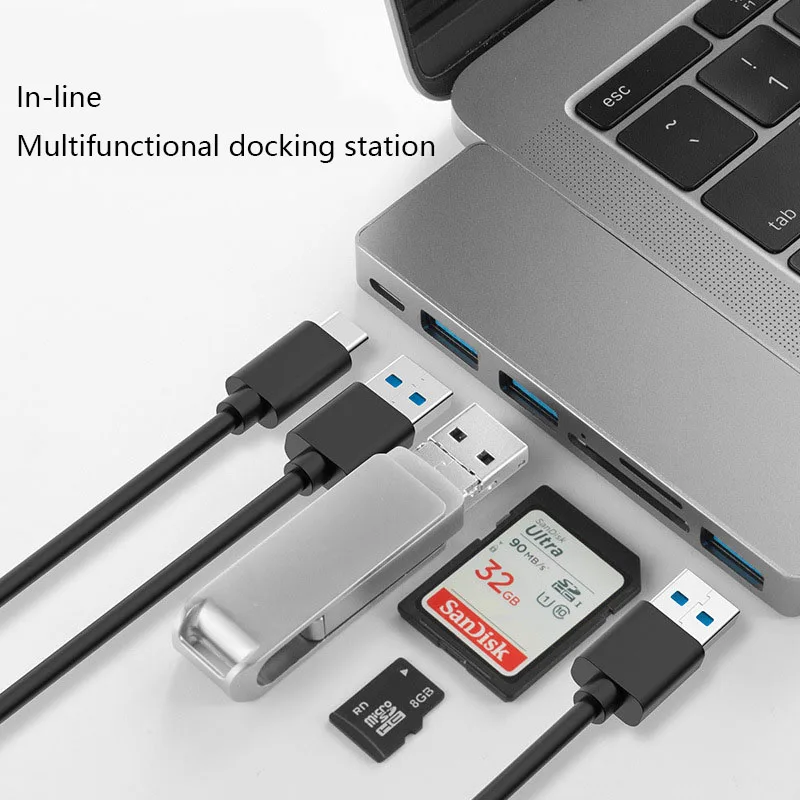 

Mini USB HUB Notebook Six-in-one Smart Docking Station USB3.0 TYPE-C In-line Wireless Computer Distributor Supports TF SD Card