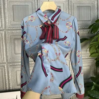 printed premium shirt ladies long sleeve 2020 springsummer new bow top tide