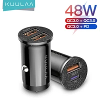 kuulaa mini dual usb car charger 48w portable qc3 0 pd3 0 fast charging for cars type c for samsung s10 9 huawei xiaomi iphone