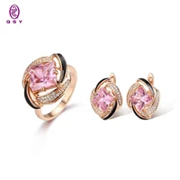 qsy free shipping pink crystal glass colorful rings for women fashion jewelry sets earrings for women 2021 trend gifts girls