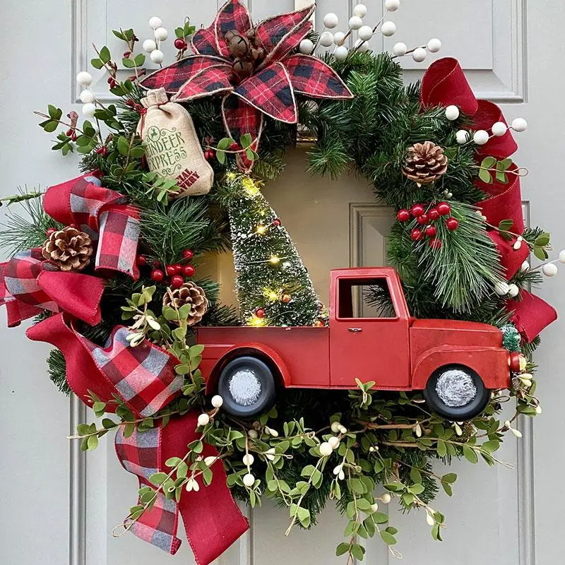 

Red truck garland door hanging decoration christmas holiday pine cone garland checkered garland christmas garland decorations