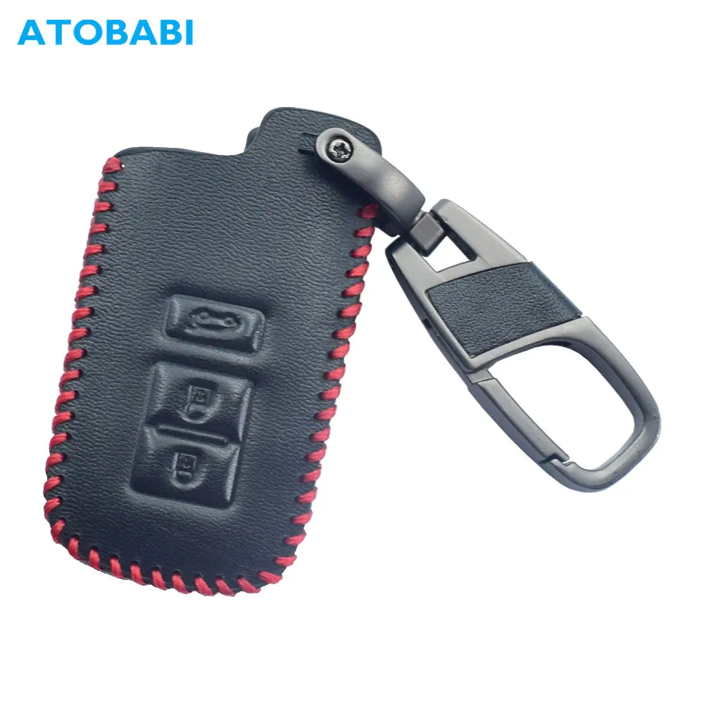 Leather Car Key Case For Toyota 2012 2013 Camry RAV4 Corolla 2014 2015 3 Buttons Smart Keyless Remote Fob Cover Keychain Holder
