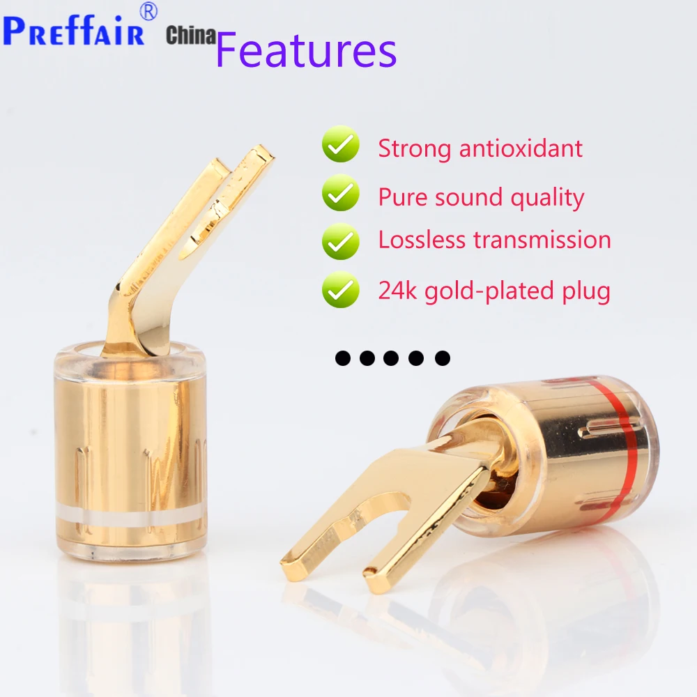 4pcs SY1527 pure copper Gold plated Spade plug for speaker cable Screw Locking banana Connector HIFI Fork Plug