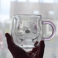 ins coffee mug double wall milk cup cute glass creative kawaii juice vaso gato oso taza doble cristal valentines day gift