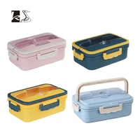 korean with handle portable wheat straw bento lunch box for kids food storage container heating lunchbox with chopsticks spoon