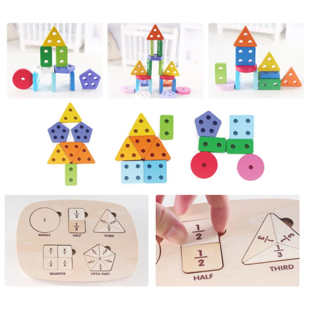 

Building Blocks Baby Kids Wooden Toy Promote Muscle Shape Pair Color Cognition Digital Set of Columns Early Educational Toy