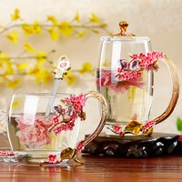 high quality retro enamel cup coffee mug flower tea cup heat resistant high grade crystal glass mug home drinkware birthday gift