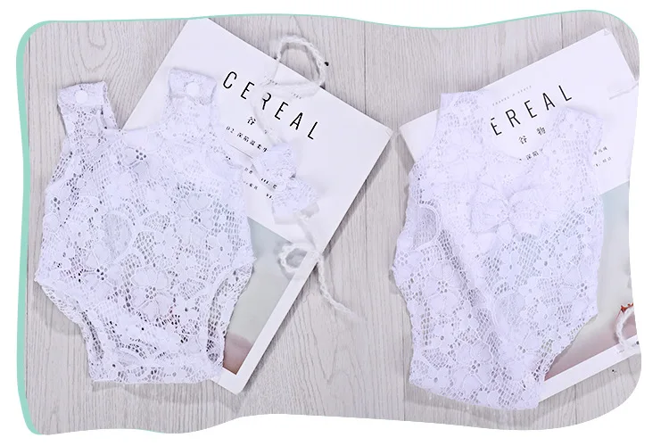 Accesorios de fotograf&iacute;a para reci&eacute;n nacido, Pelele de encaje para beb&eacute;, conjunto de diadema, accesorios de fotograf&iacute;a para beb&eacute; ni&ntilde;a, ropa con lazo, disfraz de Color s&oacute;lido-3