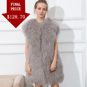 CNEGOVIK 2016 осень зима женский меховой жилет из ламы женская меховая жилетка натуральный мех серый черный белый цвет Овец Меха жилет Овцы жилетка Монголия Овец Меха