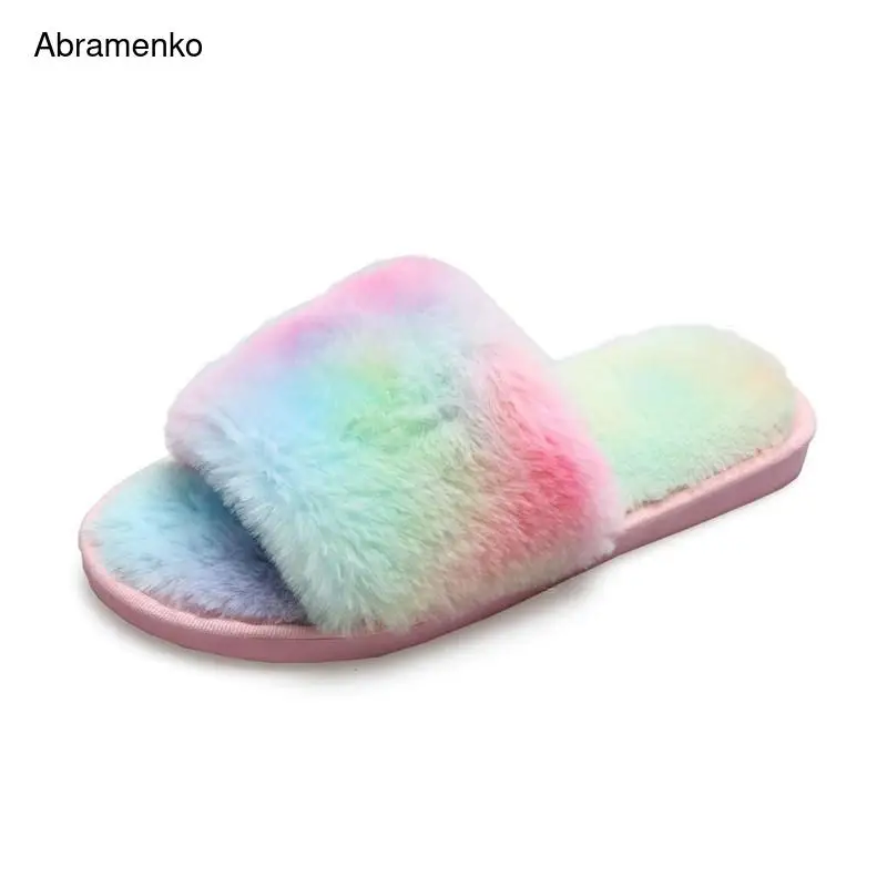 

Women Flips Flops Winter Warm Fur Shoes Woman Slippers hairy Platform Female Slides Shoes Woman Flat Slippers Women Size 36-41